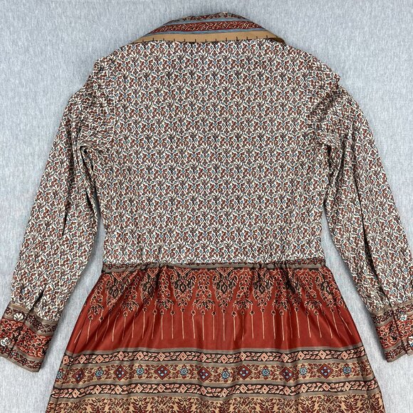 Vintage 70s Honeycomb Western Dress Womens M 8 Earth Tones Prairie Cottagecore - Picture 14 of 16